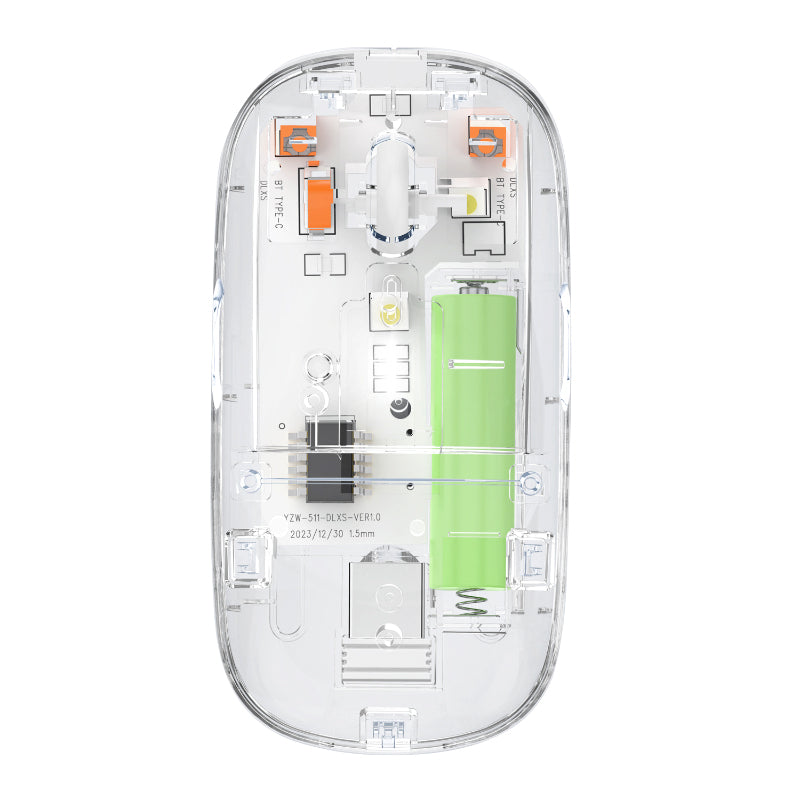 Transparent Dual-Mode Wireless Bluetooth 5.2 Mouse Rechargeable Silent Click Mouse with 3-Level DPI, Type-C Charging and Battery Display for Laptop, MacBook, PC