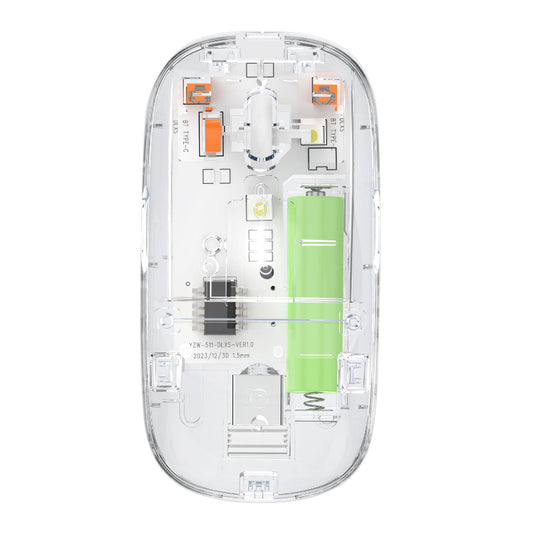 Transparent Dual-Mode Wireless Bluetooth 5.2 Mouse Rechargeable Silent Click Mouse with 3-Level DPI, Type-C Charging and Battery Display for Laptop, MacBook, PC