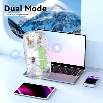 Transparent Dual-Mode Wireless Bluetooth 5.2 Mouse Rechargeable Silent Click Mouse with 3-Level DPI, Type-C Charging and Battery Display for Laptop, MacBook, PC