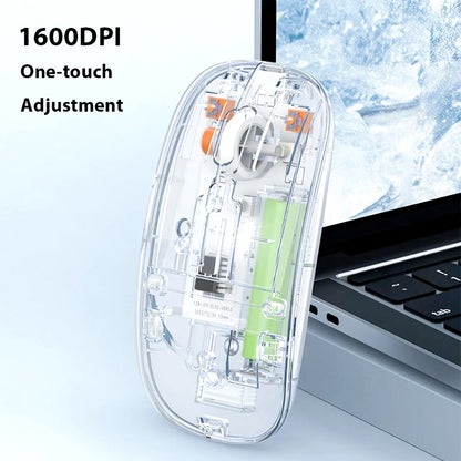 Transparent Dual-Mode Wireless Bluetooth 5.2 Mouse Rechargeable Silent Click Mouse with 3-Level DPI, Type-C Charging and Battery Display for Laptop, MacBook, PC