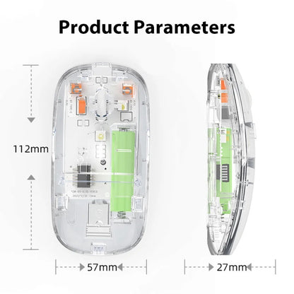 Transparent Dual-Mode Wireless Bluetooth 5.2 Mouse Rechargeable Silent Click Mouse with 3-Level DPI, Type-C Charging and Battery Display for Laptop, MacBook, PC